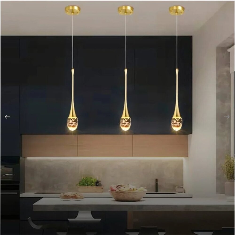 YooGee Lighting Rose Gold Crystal Drop Pendant Kitchen Island Light Chandelier